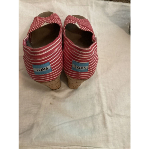 Toms Red and White Striped Peep-Toe Wedges Espadrilles Size W10 - Picture 5 of 6